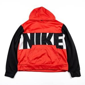Nike Therma-FIT Pullover Hoodie Mens Large Red Black Big Logo Swoosh Sweatshirt